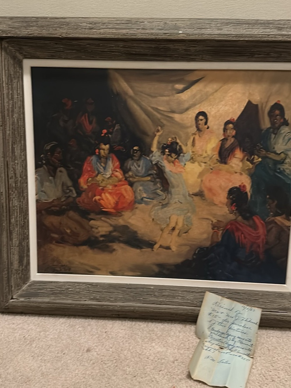 Rare Vintage 1950s F.R.S. Clement Gypsy Dancer Framed Prints with 1963 Receipt
